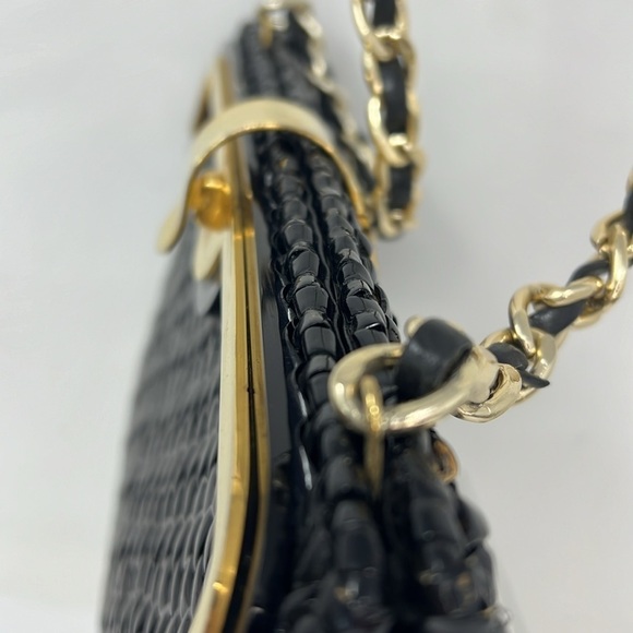 Greta Italy Vintage Black Lacquered Woven Structured Wicker Clutch Shoulder Bag - Picture 9 of 13